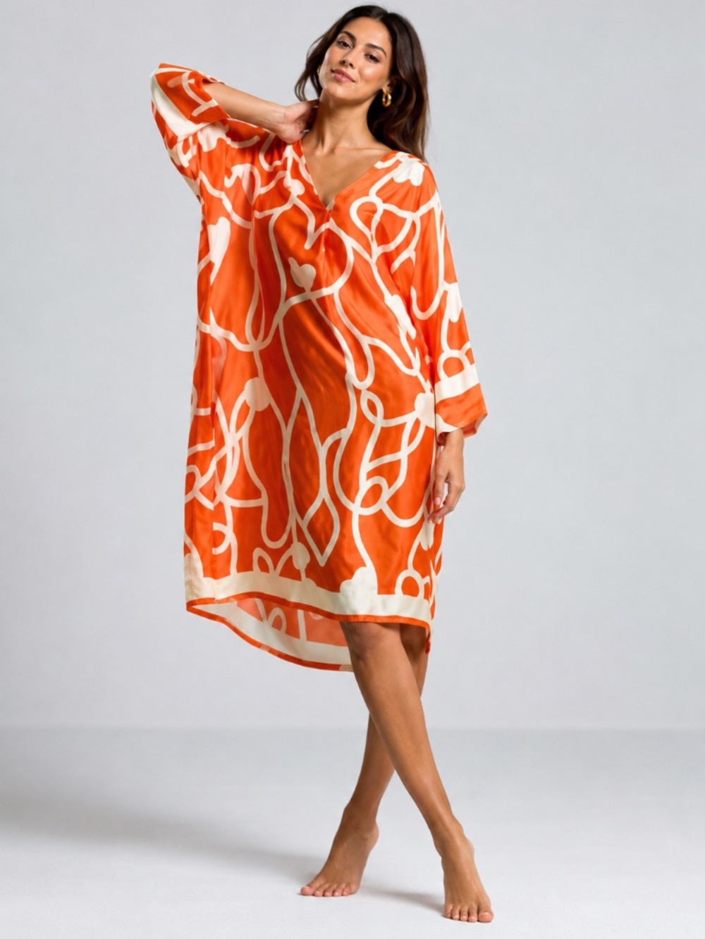 NWOT Jaki London Jasmine Throw On Satin Dress Orange White One Size Italy